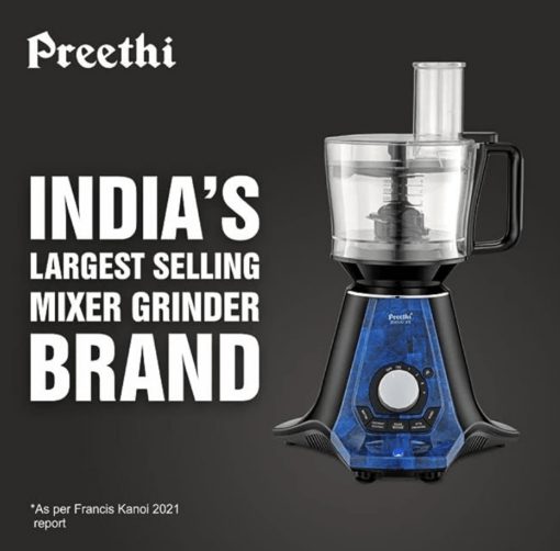 Preethi Zodiac 2.0 MG-255 Mixer Grinder, 1000 watt, Black/Blue, 4 Jars - Super Extractor juicer Jar & Master Chef Food Processor Jar, 2yr Guarantee & Lifelong Free Service - Image 2